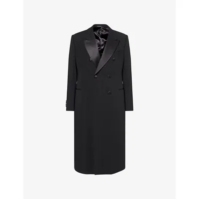 Emporio Armani Double-breasted Long Coat Satin Lapels In Black