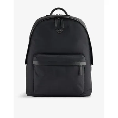Emporio Armani Mens Black Beauty Rounded Logo-plaque Woven Backpack