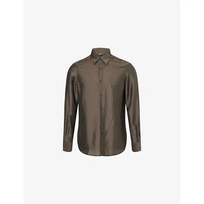 Emporio Armani Mens Embroidered-logo Sport Modal-silk Blend Shirt Black Ink In Green