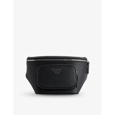 Emporio Armani Mens ;log-embellished Saffiano-leather Belt Bag Black