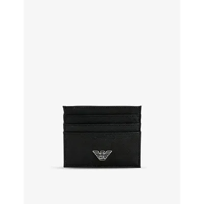 Emporio Armani Mens Black Logo-embellished Faux-leather Card Holder