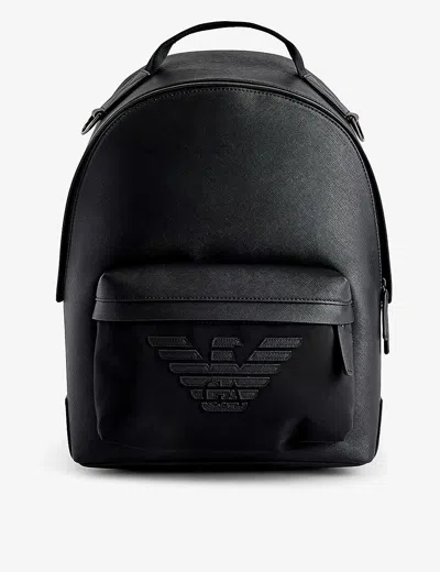 Emporio Armani Mens Black Logo-patch Faux-leather Backpack