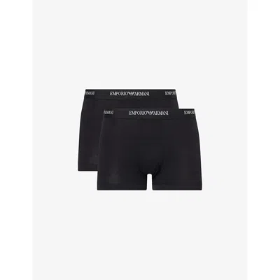 Emporio Armani Mens Branded-waistband Pack Of Three Cotton-jersey Boxer Briefs Black/black/black