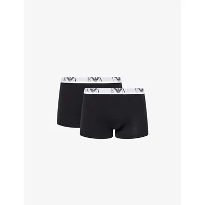 Emporio Armani Mens  Branded-waistband Pack Of Three Cotton-jersey Boxer Briefs In Black