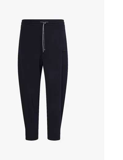 Emporio Armani Mens Blu Navy Brand-patch Relaxed-fit Stretch-cotton Blend Jogging Bottoms In Blue