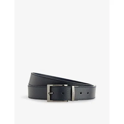 Emporio Armani Mens Blu/blu Debossed-logo Leather Belt