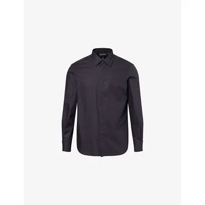 Emporio Armani Mens Blue Navy Jacquard K Monogram-print Long-sleeves Cotton Shirt Xl