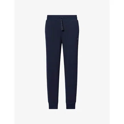 Emporio Armani Mens Piqué Straight-leg Stretch-cotton Blend Jogging Bottoms Blue