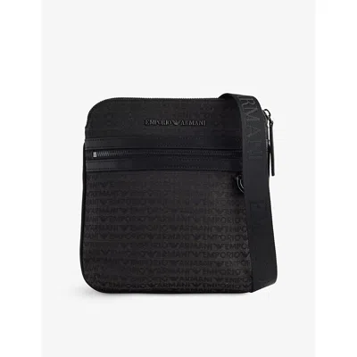 Emporio Armani Mens Jacquard Messenger Cotton-blend Cross-body Bag Bristol Black