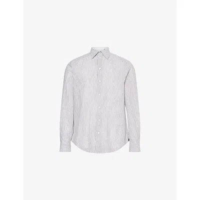 Emporio Armani Mens Striped Brand-embroidery Linen And Cotton Shirt Brown Fancy Xxxl