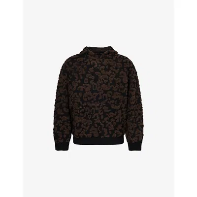 Emporio Armani Mens Camo-knit Relaxed-fit Wool Blend Hoody Spotted Black Xxl