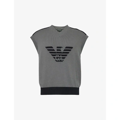 Emporio Armani Mens Castlerock Logo-intarsia Cotton Knitted Vest