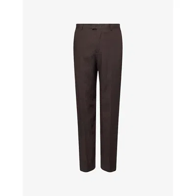 Emporio Armani Mens Chocolate Torte Formal Tailored Linen Trousers In Brown