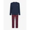 EMPORIO ARMANI MENS CREWNECK CHECKED COTTON-JERSEY AND FLANNEL PYJAMA SET MARIN/SCOZ MAR/ROSSO