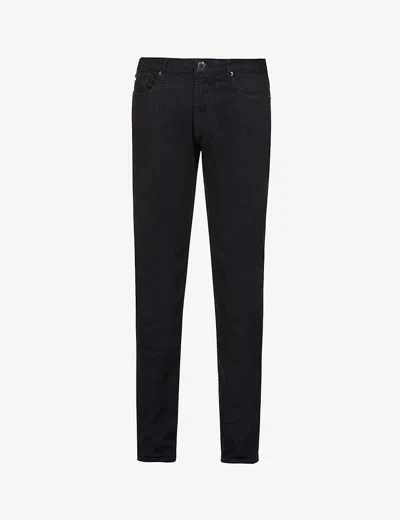 Emporio Armani Eagle Logo-embossed Brand-patch Slim-fit Stretch-denim Jeans In Blue