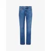 Emporio Armani Mens Distressed-hem Straight-leg Denim Jeans Medium Blue Denim In Blue