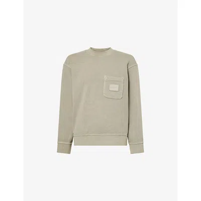 Emporio Armani Mens Driftwood Logo-embroidered Patch-pocket Cotton-jersey Sweatshirt Xxxl In Nude
