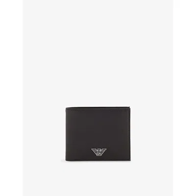 Emporio Armani Mens Ebony Logo-plaque Billfold Faux-leather Wallet In Black