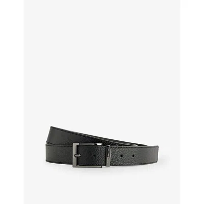 Emporio Armani Mens Debossed-logo Leather Belt Nero/grigio