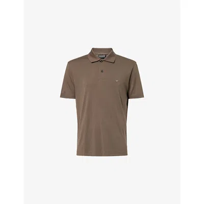 Emporio Armani Mens  Embroidered-emblem Classic Modal-blend Polo Top In Brown