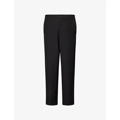 Emporio Armani Mens Flat Front Formal Straight-leg Wool Trousers Black Beauty