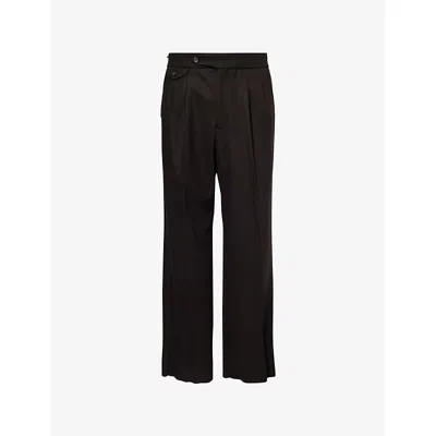 Emporio Armani Mens Flat Front Straight-leg Wool Trousers Meteorite In Brown