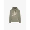 Emporio Armani Loose-fit Hooded Sweatshirt In Double Jersey With A Flower Print In Mulled Basil