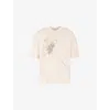 Emporio Armani Asv Lyocell Blend Jersey Oversized T-shirt With Lily Print In Fog