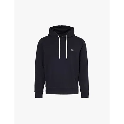 Emporio Armani Mens Blu Navy Logo-embroidered Relaxed-fit Stretch-cotton Blend Hoody In Blu Navy