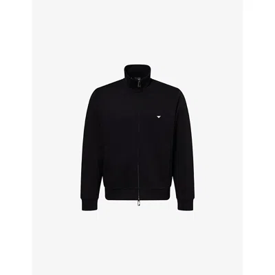 Emporio Armani Mens Black Beauty Logo-embroidered Zip-up Double-jersey Sweatshirt Xxl