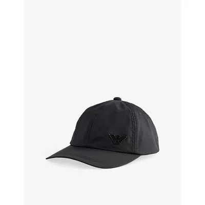 EMPORIO ARMANI MENS BLACK LOGO-PLAQUE WOVEN CAP