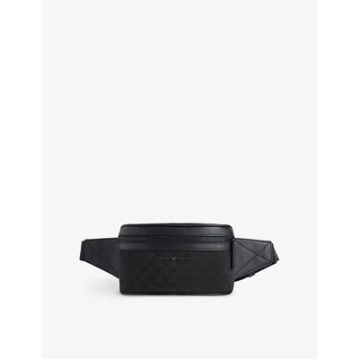 Emporio Armani Nylon Belt Bag With All-over Jacquard Eagle In Black/black/black