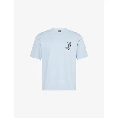 Emporio Armani Mens Subdued Blue Seahorse Crewneck Cotton-jersey T-shirt