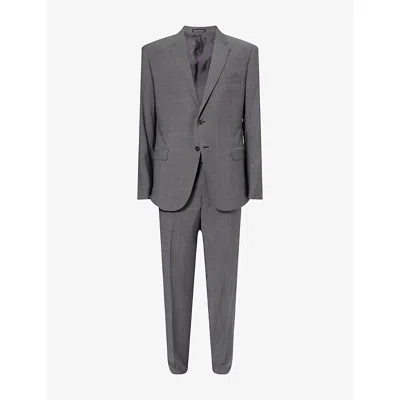 Emporio Armani Mens M Line Sharkskin Single-breasted Wool Suit Grey