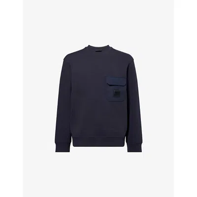 Emporio Armani Mens Iconico 0920 Blu Nav Logo-patch Long-sleeves Cotton-jersey Sweatshirt Xxl In Black