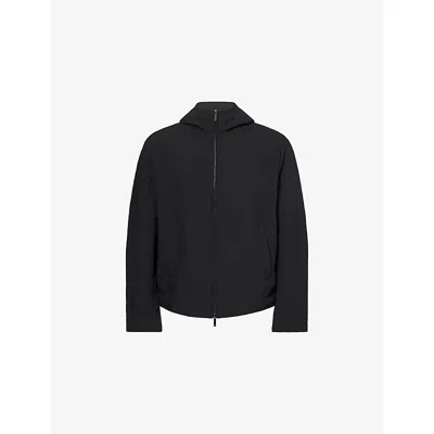 Emporio Armani Mens Iconico 0920 Blu Navy Ea Seersucker Hooded Woven Jacket In Black