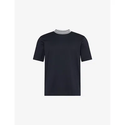 Emporio Armani Cotton Contrast-collar T-shirt In Blue