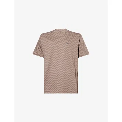 Emporio Armani Mens Jacq1 Morel/laurel Oak Icon Chevron-print Cotton-jersey T-shirt In Neutral