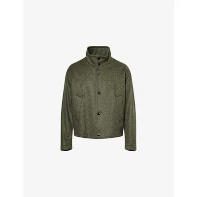 Emporio Armani Mens Loden Green Loden Blouson Straight-fit Wool-blend Jacket