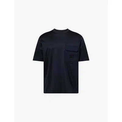 Emporio Armani Mens Iconico 0920 Blu Nav Logo-plaque Flap-pocket Jersey T-shirt Xxl In Blue
