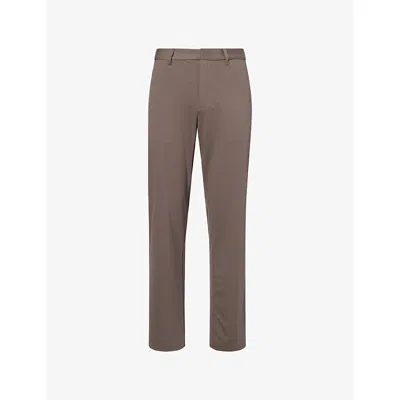 Emporio Armani Mens Major Brown Logo-embellished Textured Straight-leg Woven Trousers In Neutral