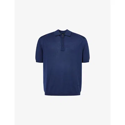 Emporio Armani Asv Plain-knit Jumper With Polo-shirt Collar, In A Wool And Lyocell Blend In Blue