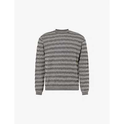 Emporio Armani Mens Navy French Oak Cabk Patterned Crewneck Knitted-wool Jumper In Gray