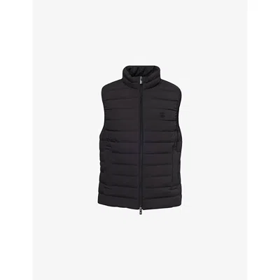 Emporio Armani Mens Nero Badge-embroidered Funnel-neck Shell-down Gilet In Black