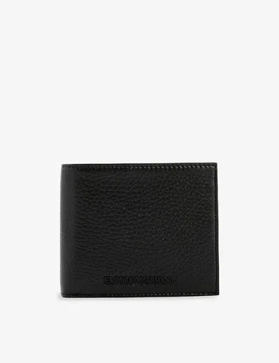 Emporio Armani Mens Nero Brand-appliqué Leather Bifold Wallet