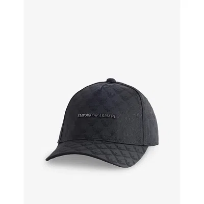 Emporio Armani Mens Nero Logo-embellished Woven Baseball Cap In Black