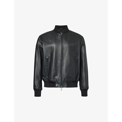 Emporio Armani Mens Nero Logo-embossed Leather Jacket