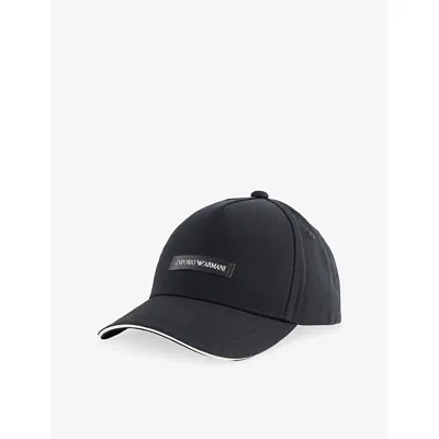Emporio Armani Black Baseball Cap With Logo Patch On The Front In Cotton Man In Blue