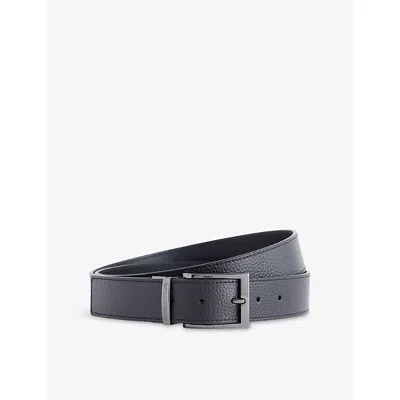 Emporio Armani Mens Nero/nero Square-buckle Leather Belt In Black