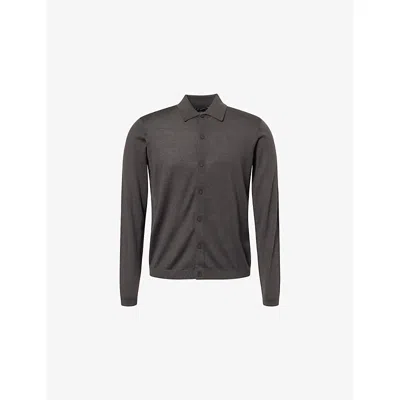 Emporio Armani Mens Raven Polo Collar Fine-knit Virgin-wool Cardigan Xl In Gray